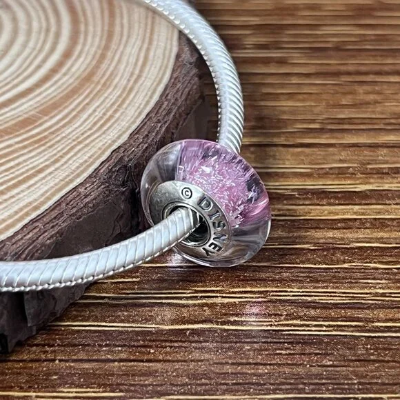 Murano Glass Rapunzel's Signature Color Iridescent Pink Facetted Bead Charm - Picture 5 of 7